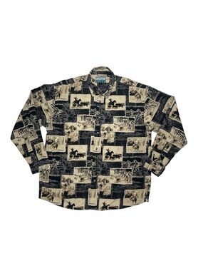 River Men’s Western Ranch Print Button Front Shirt Large 100% Cotton